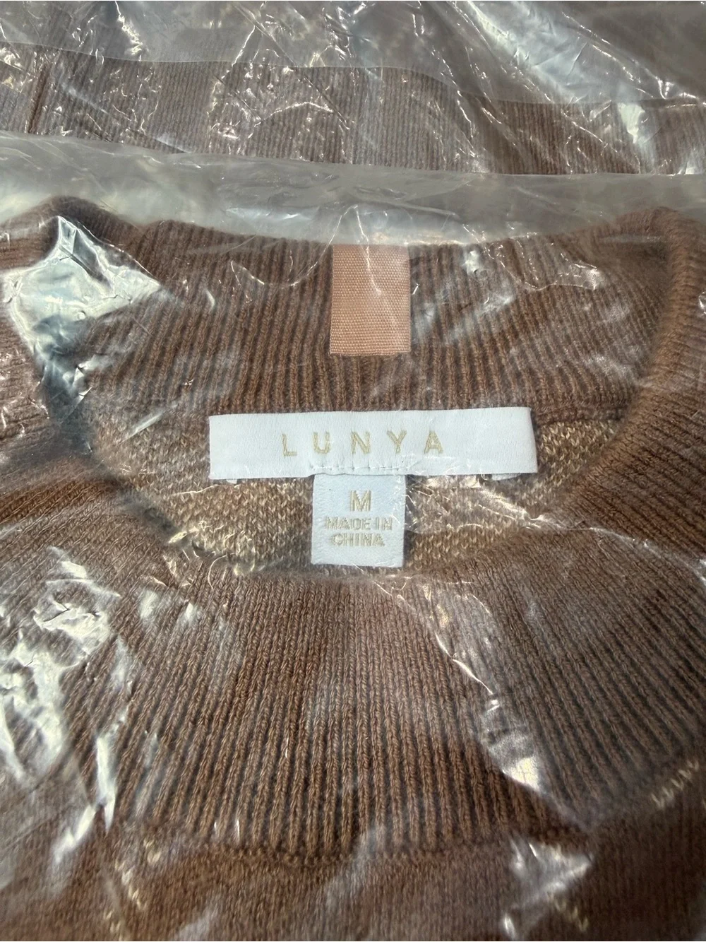 Lunya Cozy Cotton Silk Pullover Sweater Walnut Windowpane Brown NWT Medium NEW - Picture 9 of 11